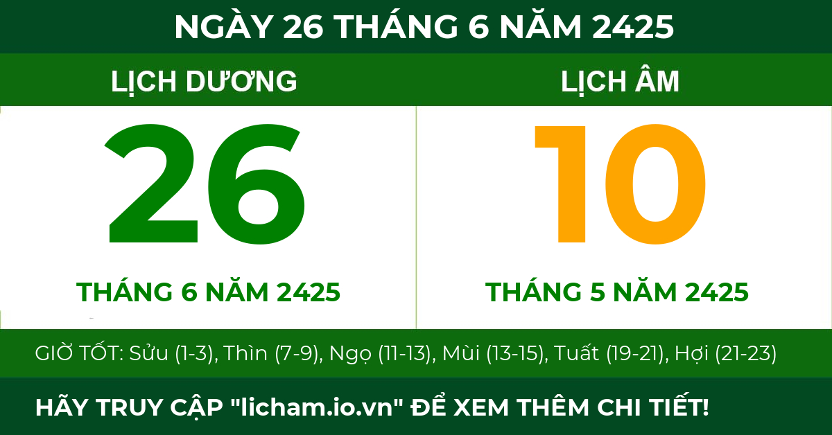 lịch âm ngày 26 tháng 6 năm 2425