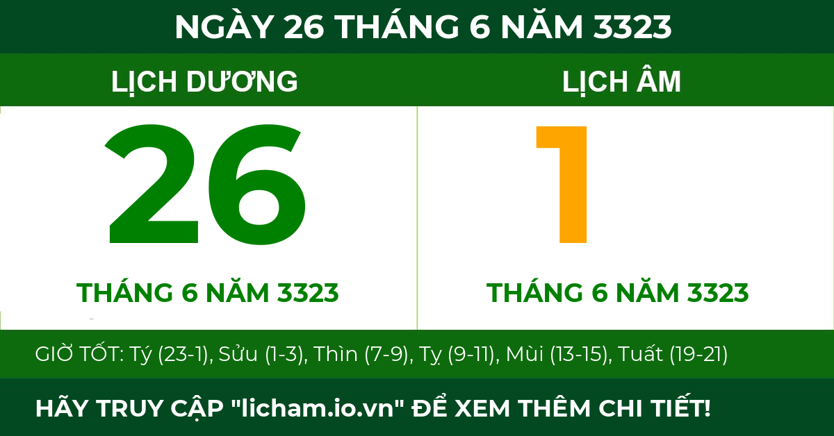 lịch âm ngày 26 tháng 6 năm 3323