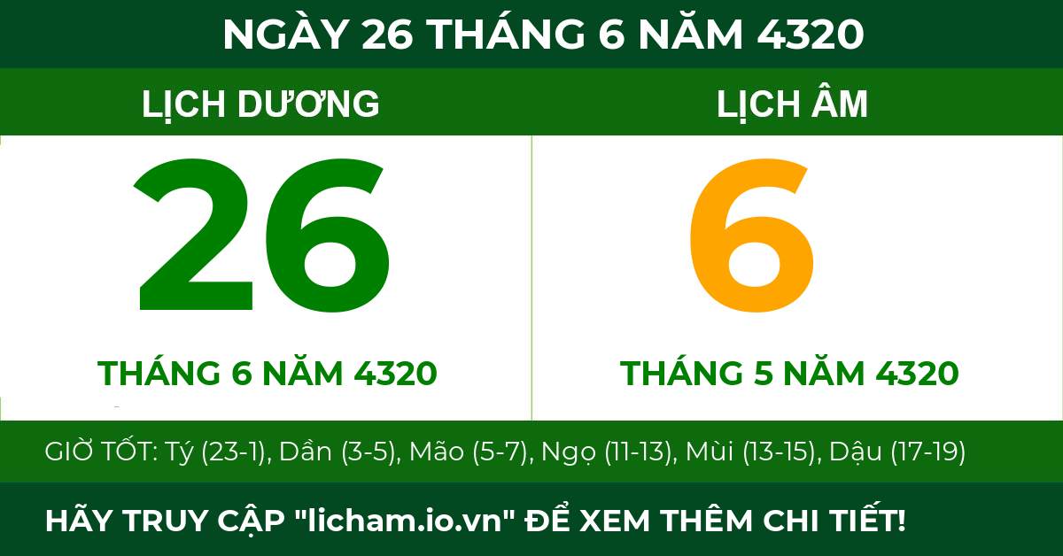 lịch âm ngày 26 tháng 6 năm 4320