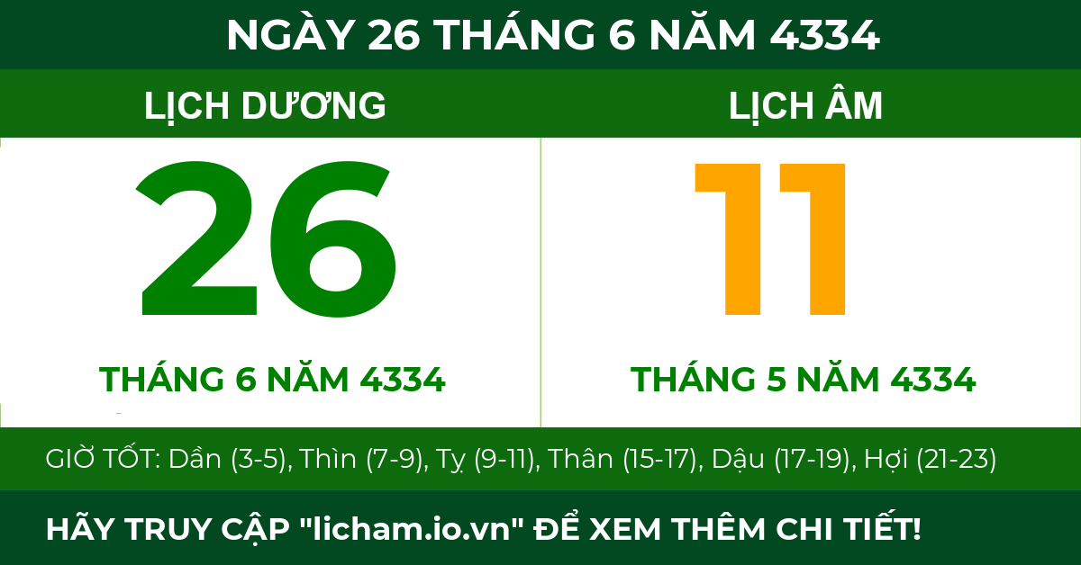 lịch âm ngày 26 tháng 6 năm 4334