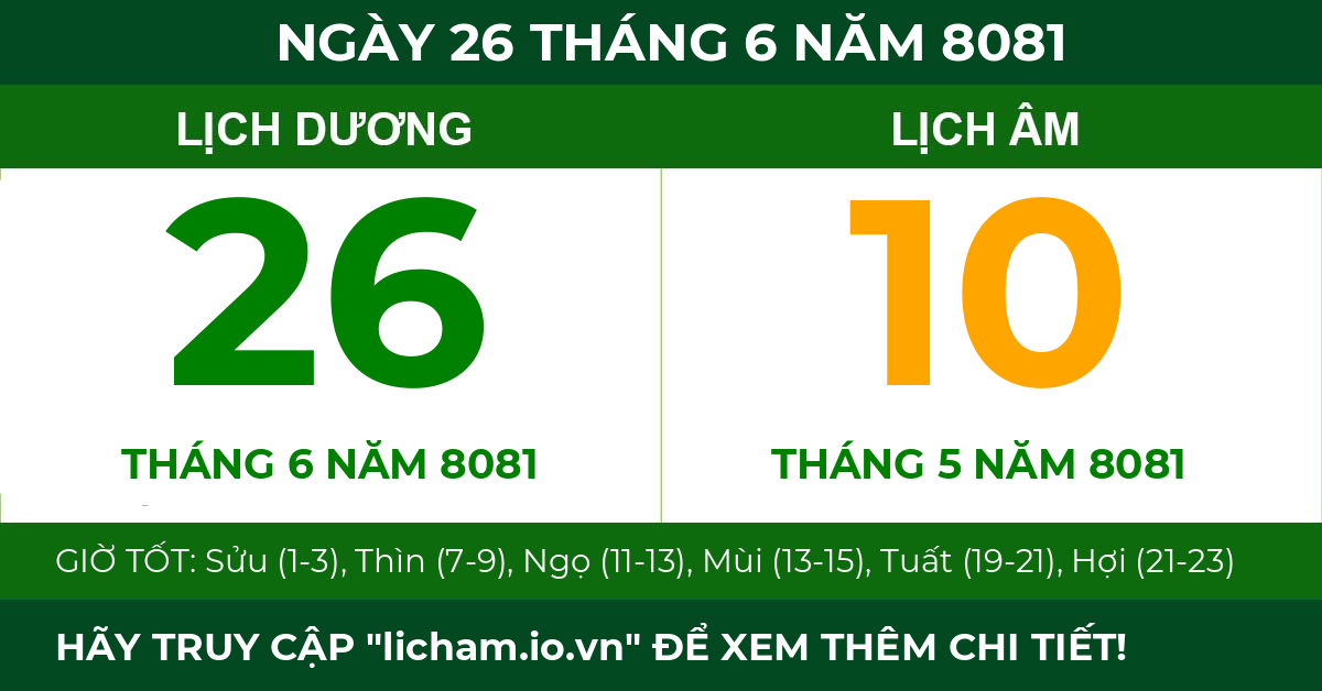 lịch âm ngày 26 tháng 6 năm 8081