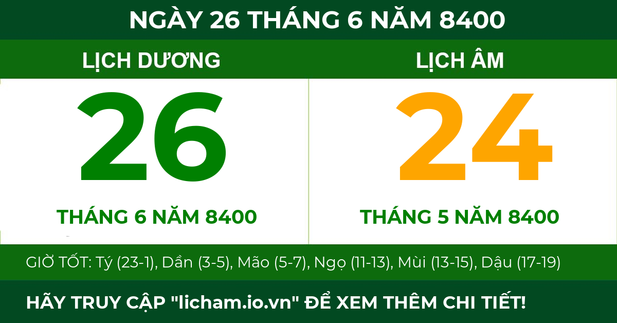 lịch âm ngày 26 tháng 6 năm 8400