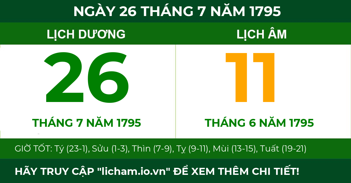 lịch âm ngày 26 tháng 7 năm 1795