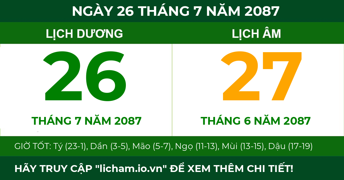 lịch âm ngày 26 tháng 7 năm 2087