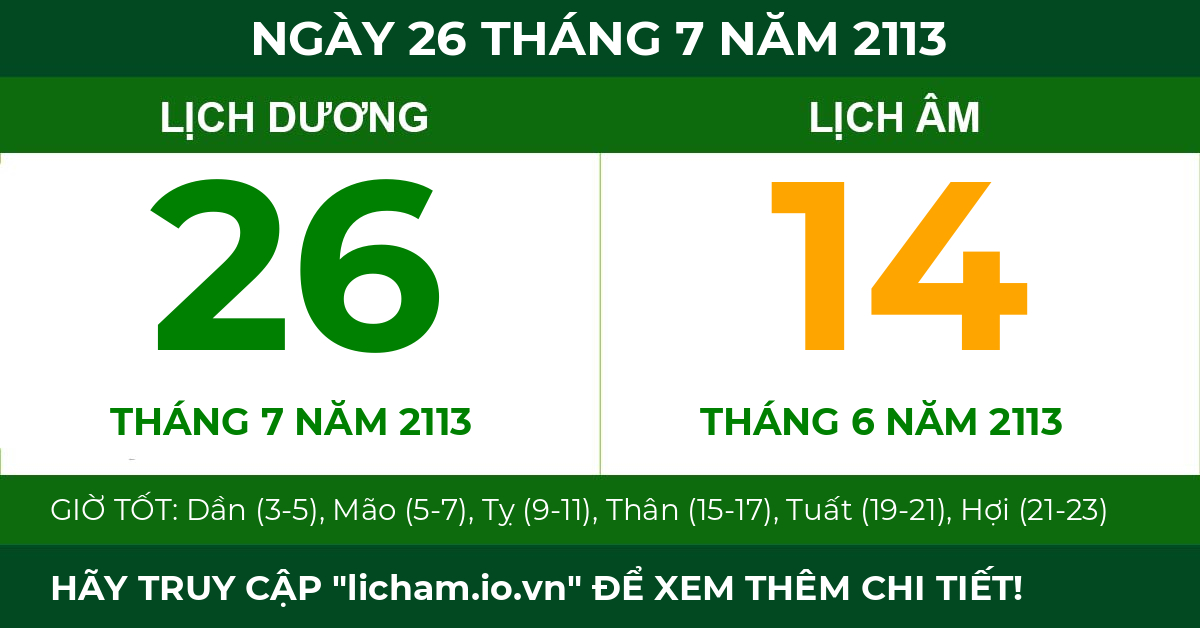 lịch âm ngày 26 tháng 7 năm 2113