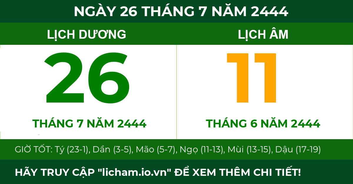 lịch âm ngày 26 tháng 7 năm 2444