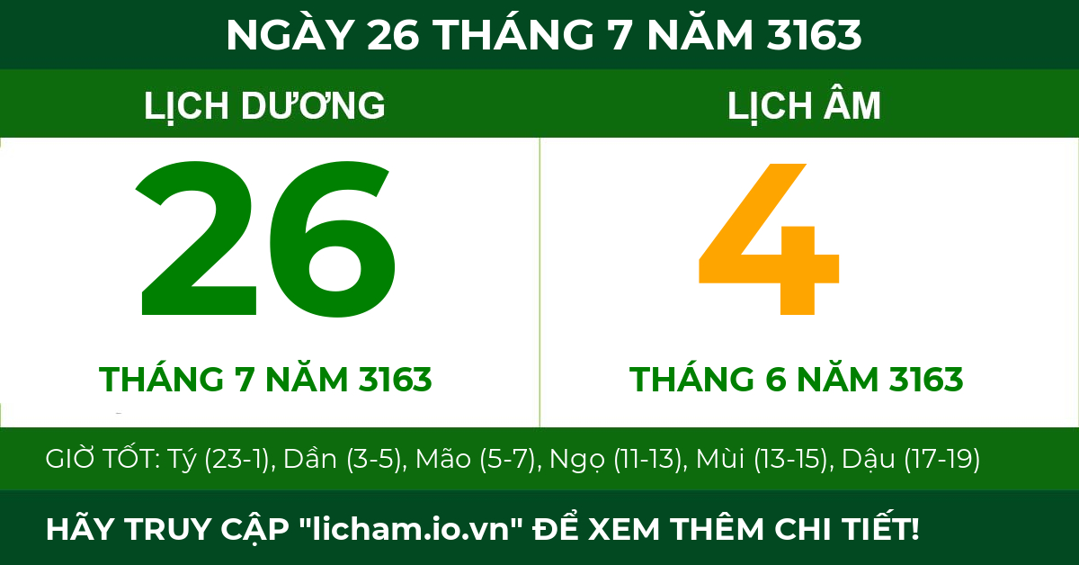 lịch âm ngày 26 tháng 7 năm 3163
