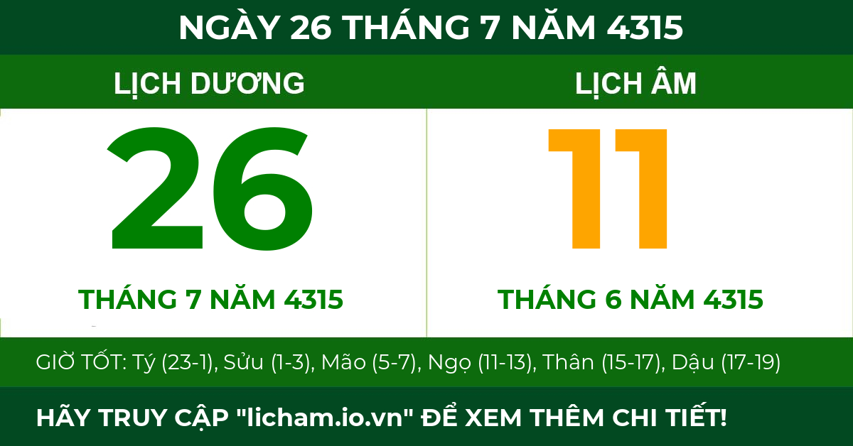 lịch âm ngày 26 tháng 7 năm 4315