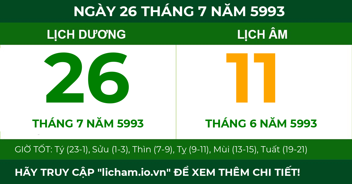 lịch âm ngày 26 tháng 7 năm 5993