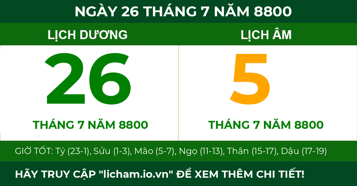 lịch âm ngày 26 tháng 7 năm 8800