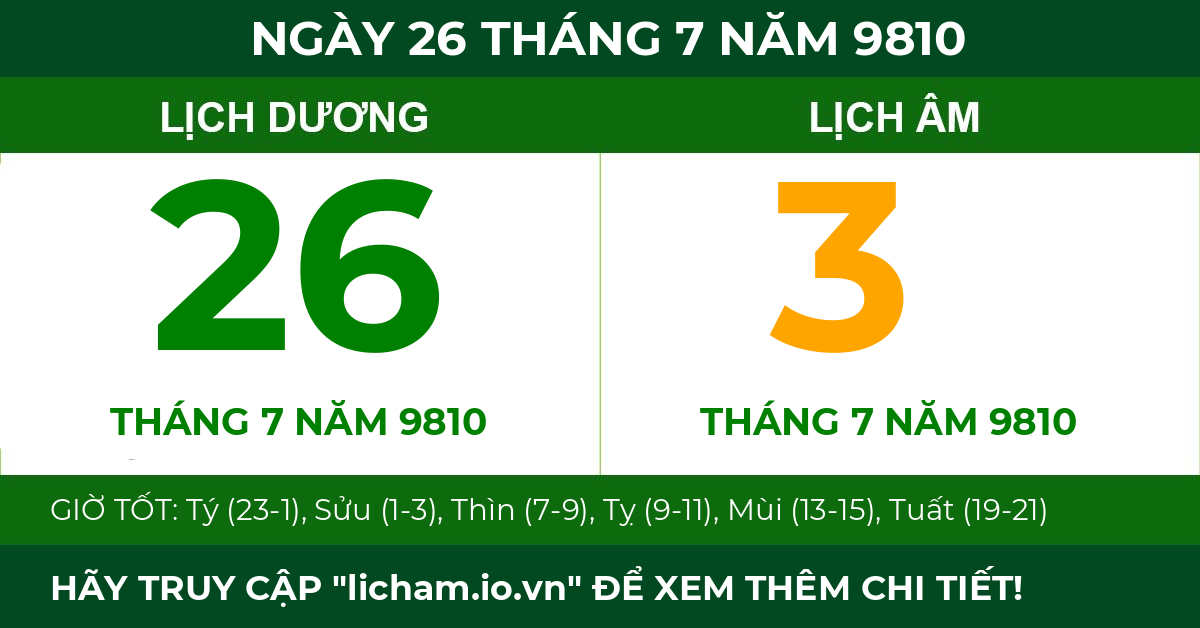 lịch âm ngày 26 tháng 7 năm 9810