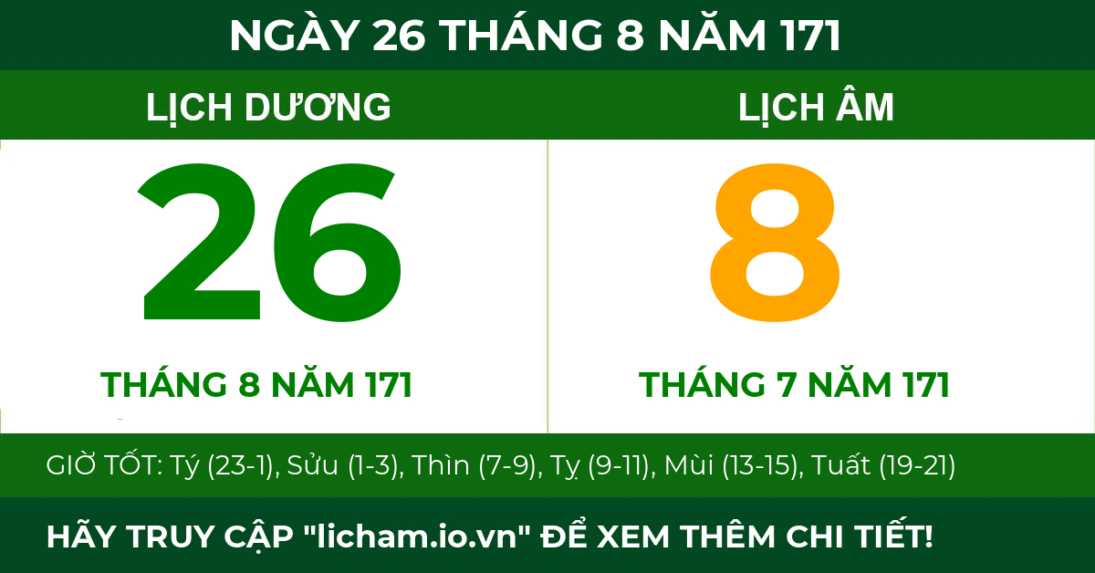 lịch âm ngày 26 tháng 8 năm 171