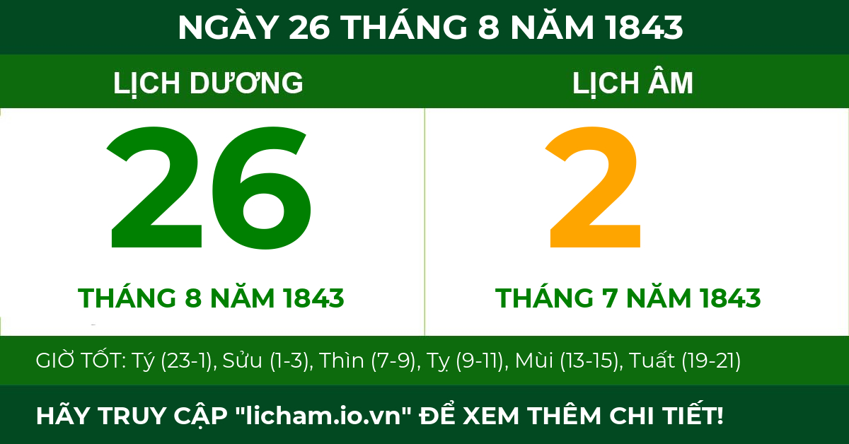 lịch âm ngày 26 tháng 8 năm 1843