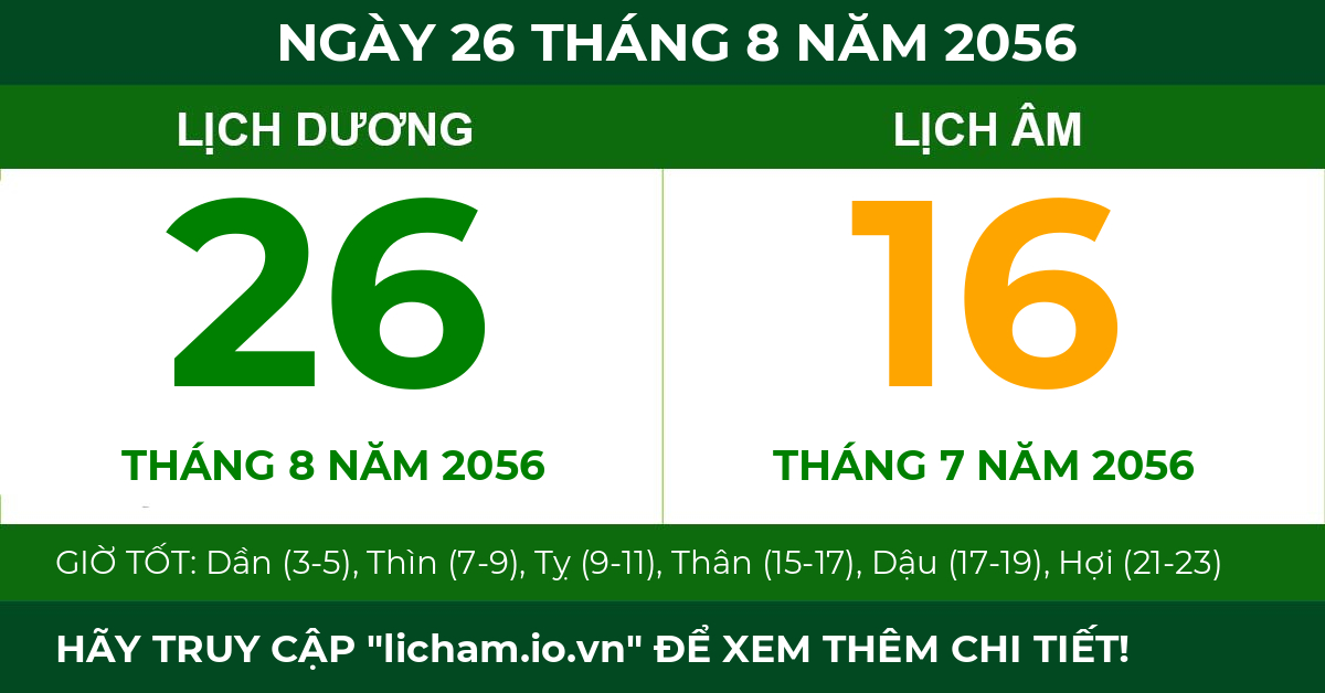 lịch âm ngày 26 tháng 8 năm 2056