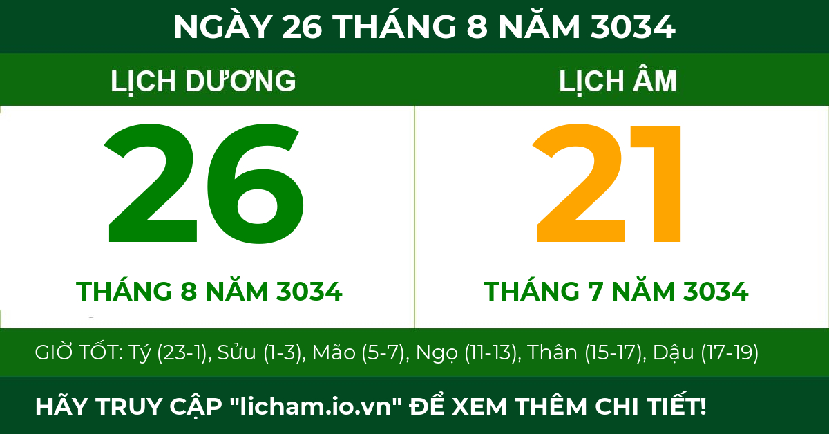 lịch âm ngày 26 tháng 8 năm 3034