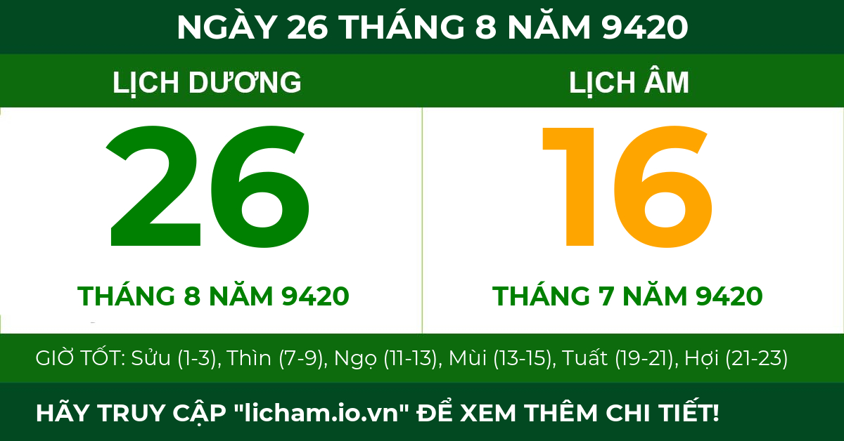 lịch âm ngày 26 tháng 8 năm 9420