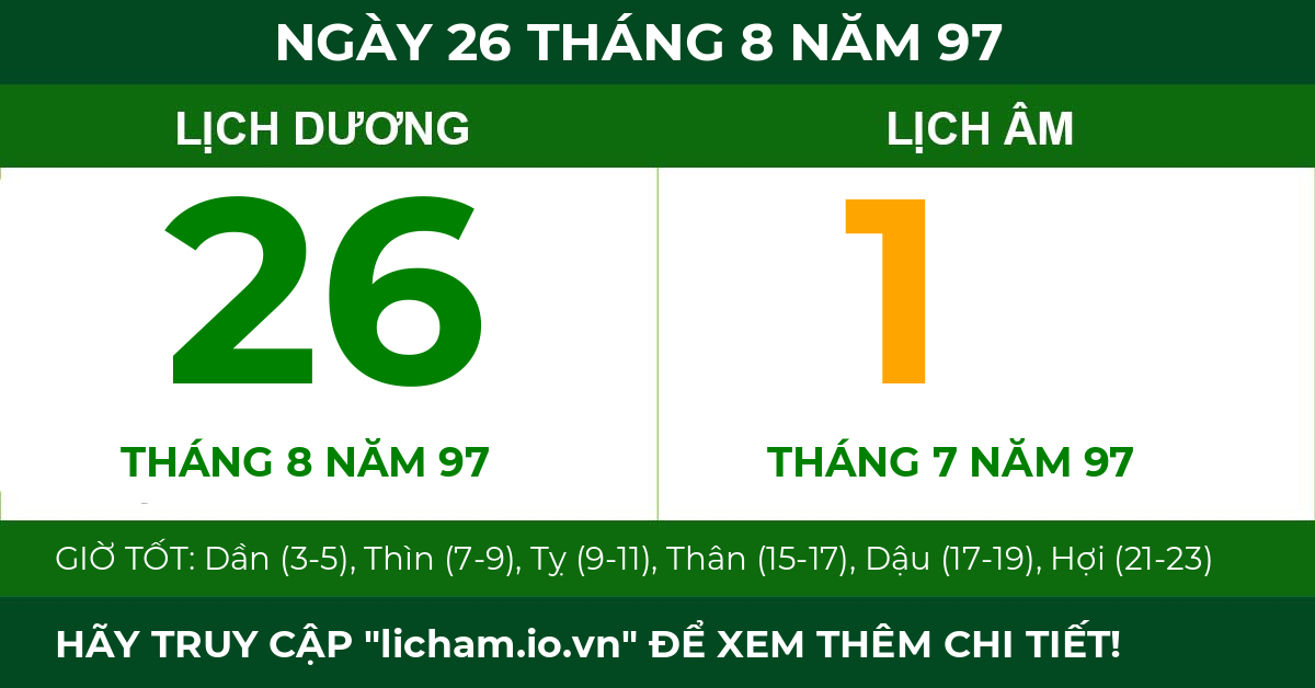 lịch âm ngày 26 tháng 8 năm 97