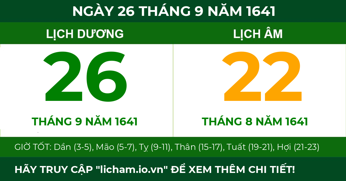 lịch âm ngày 26 tháng 9 năm 1641