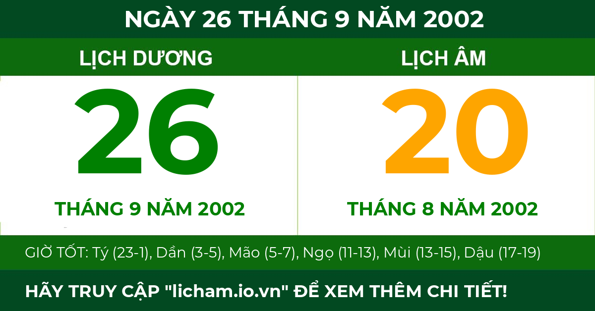 lịch âm ngày 26 tháng 9 năm 2002