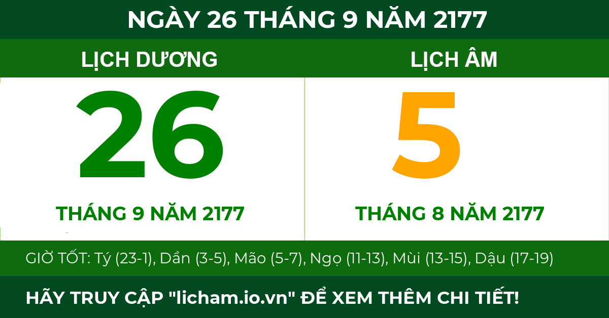 lịch âm ngày 26 tháng 9 năm 2177