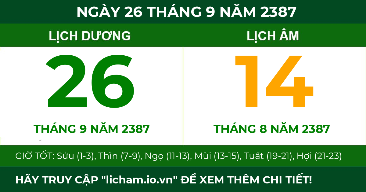 lịch âm ngày 26 tháng 9 năm 2387