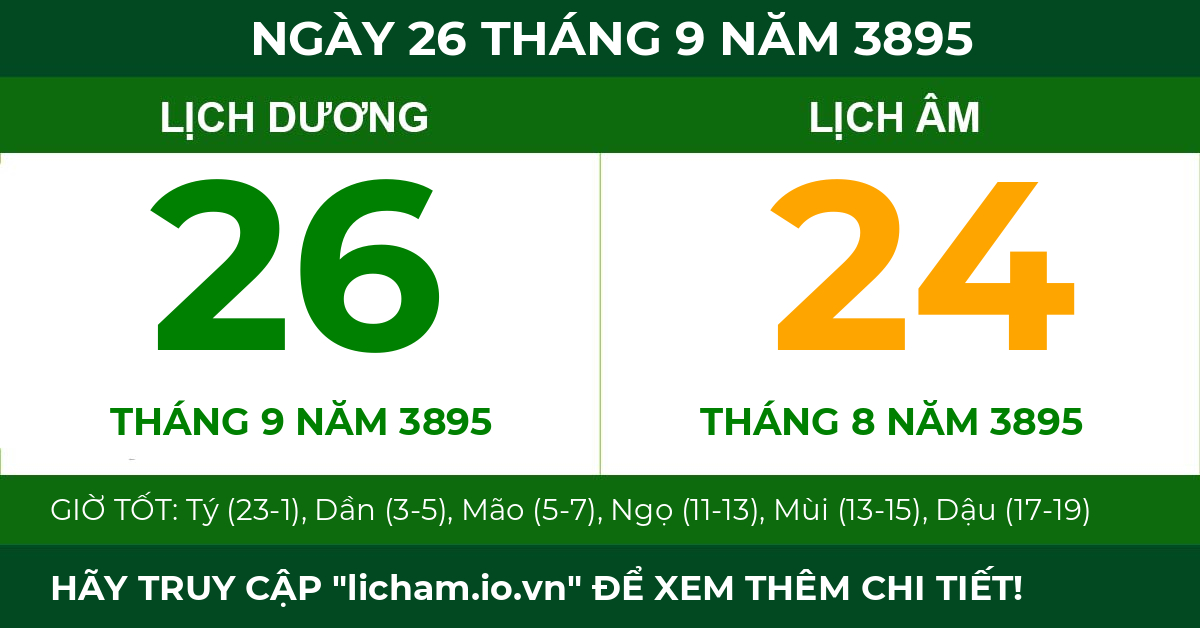 lịch âm ngày 26 tháng 9 năm 3895