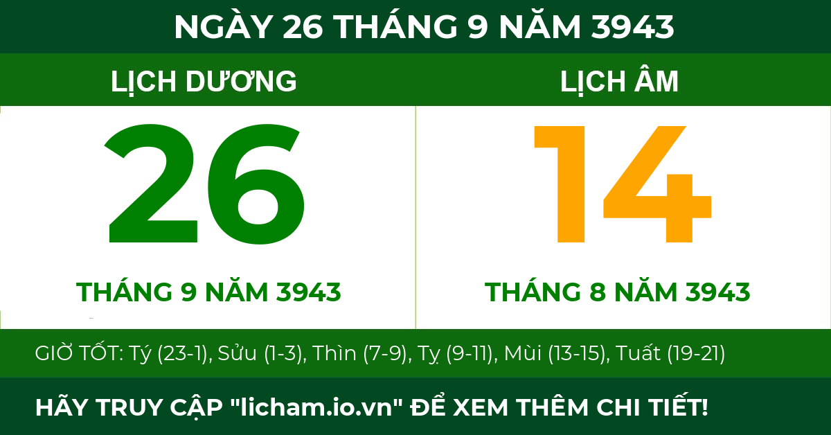 lịch âm ngày 26 tháng 9 năm 3943