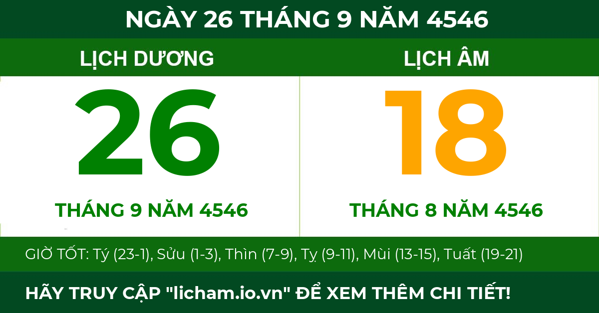 lịch âm ngày 26 tháng 9 năm 4546