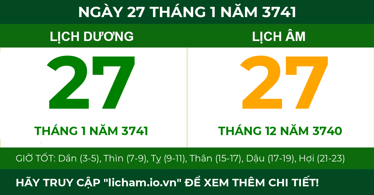 lịch âm ngày 27 tháng 1 năm 3741