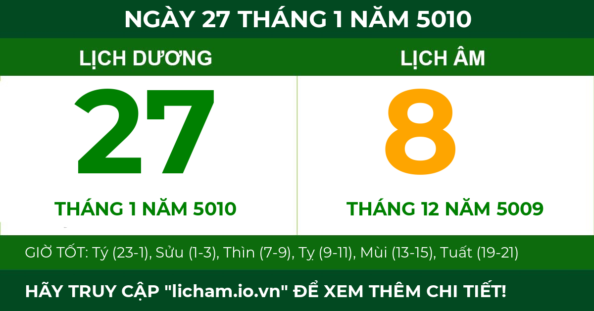 lịch âm ngày 27 tháng 1 năm 5010