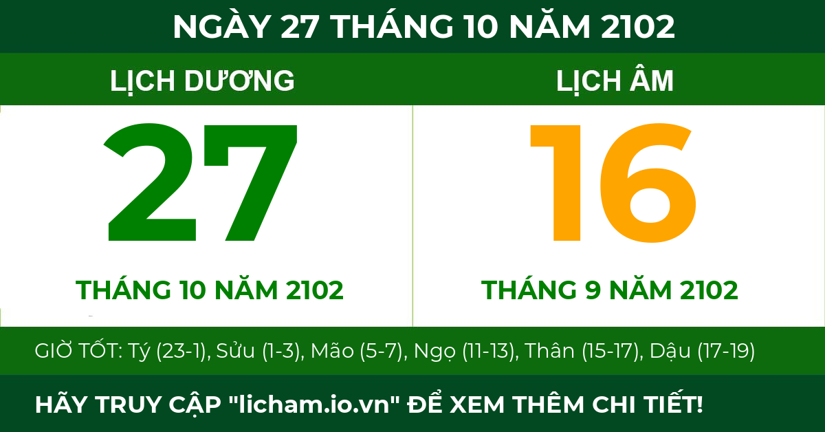 lịch âm ngày 27 tháng 10 năm 2102