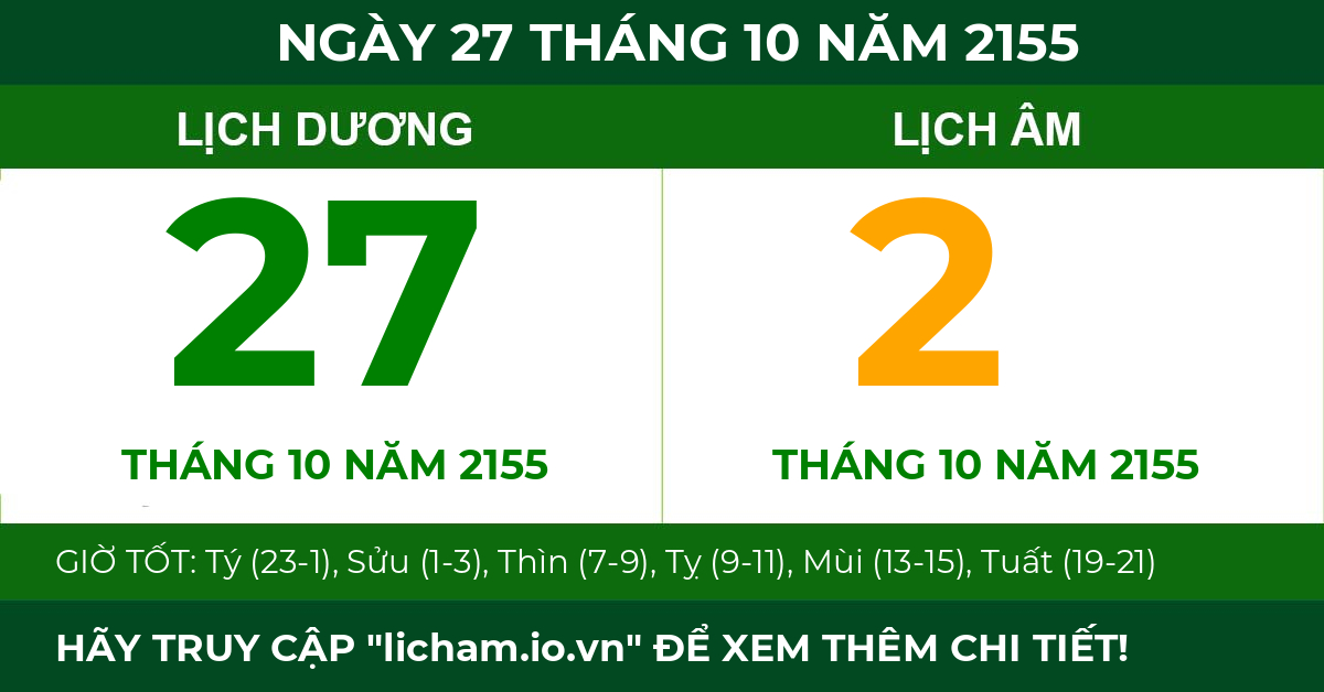 lịch âm ngày 27 tháng 10 năm 2155