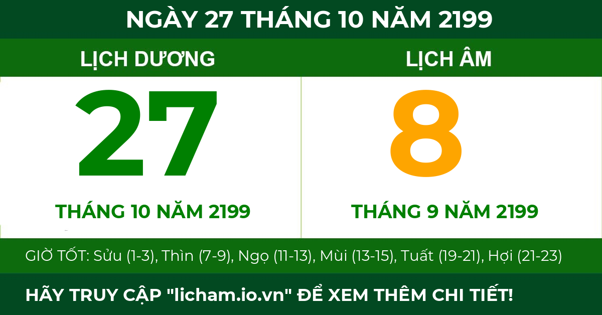 lịch âm ngày 27 tháng 10 năm 2199