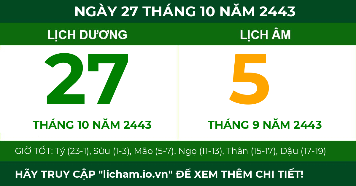 lịch âm ngày 27 tháng 10 năm 2443
