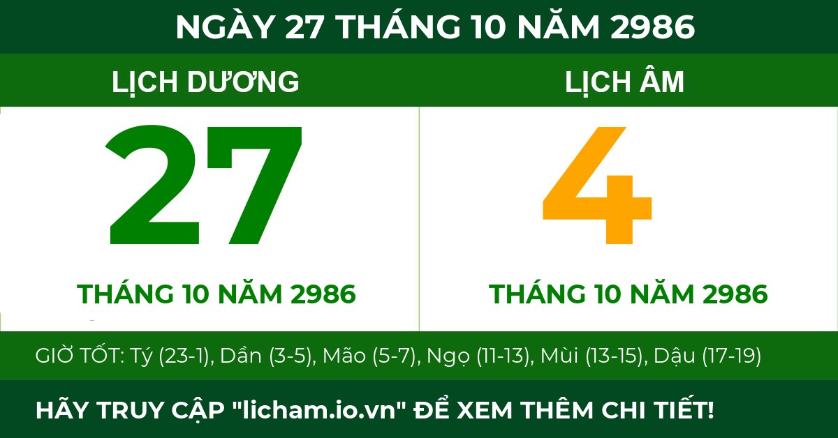 lịch âm ngày 27 tháng 10 năm 2986