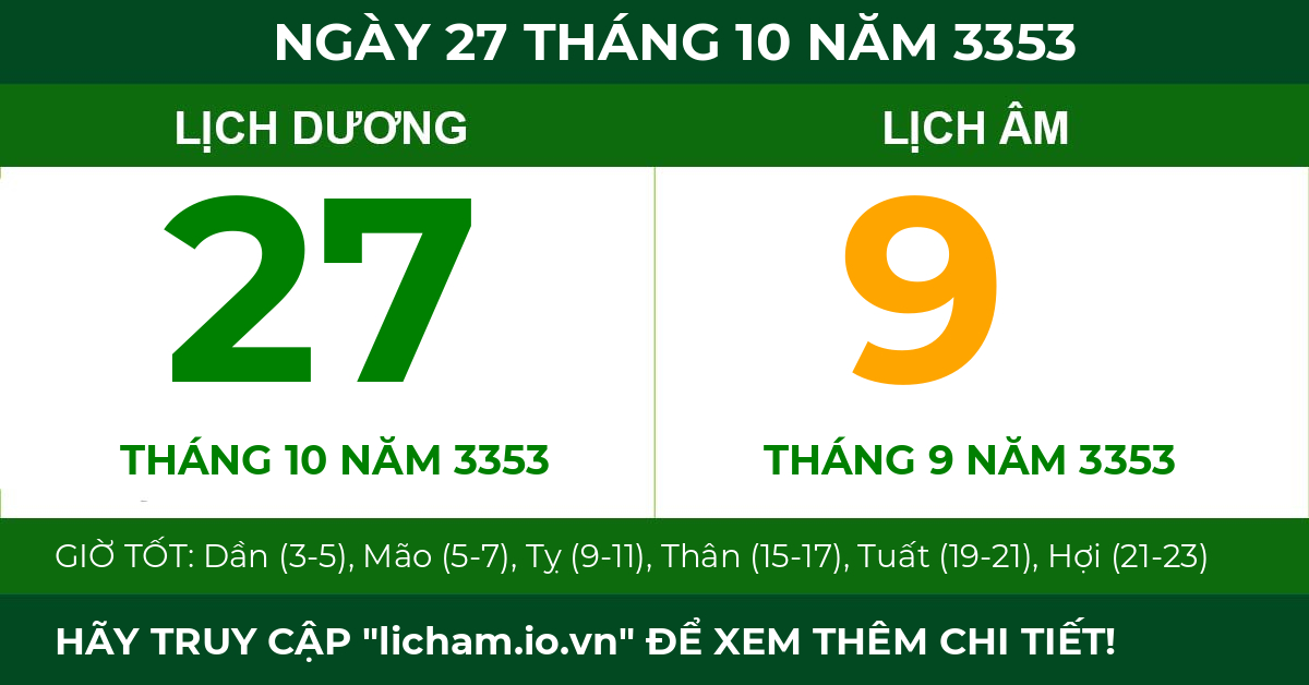 lịch âm ngày 27 tháng 10 năm 3353