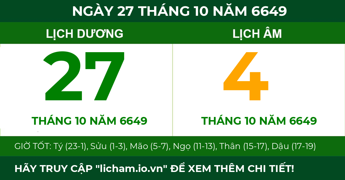 lịch âm ngày 27 tháng 10 năm 6649