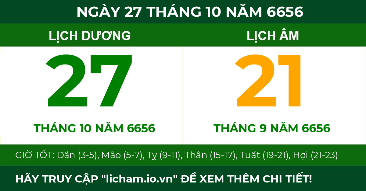 lịch âm ngày 27 tháng 10 năm 6656