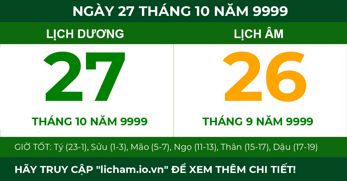 lịch âm ngày 27 tháng 10 năm 9999