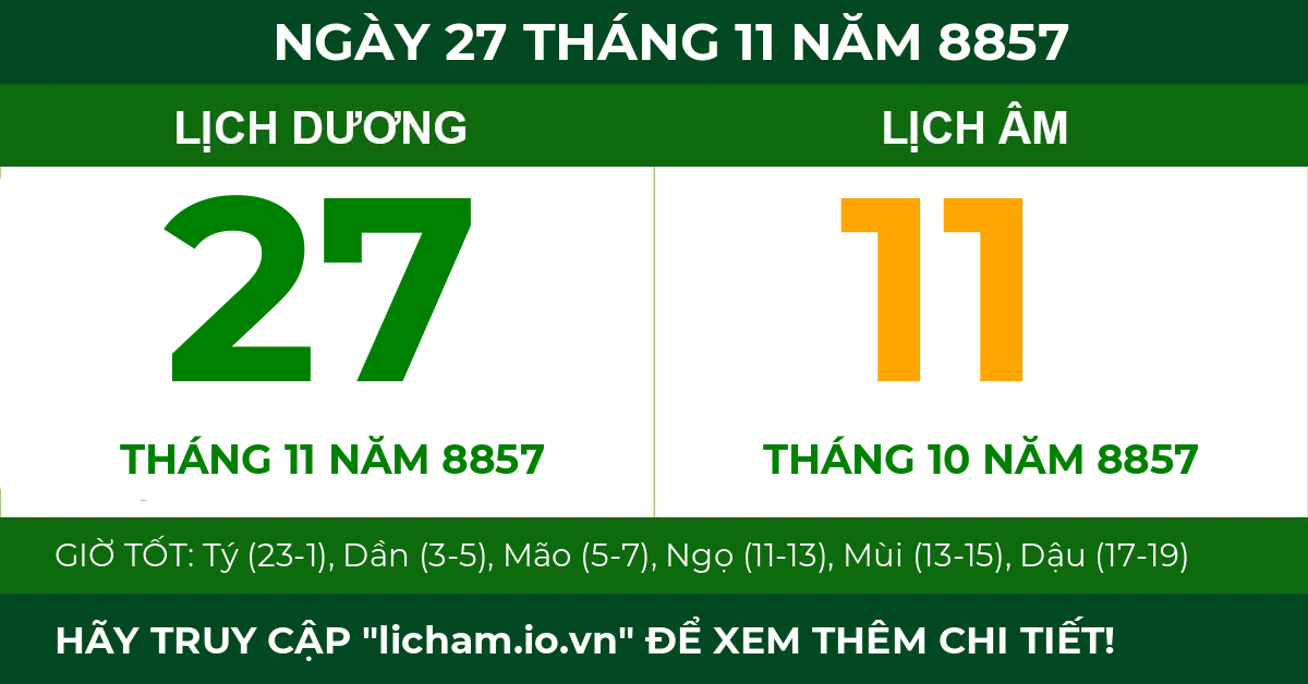lịch âm ngày 27 tháng 11 năm 8857