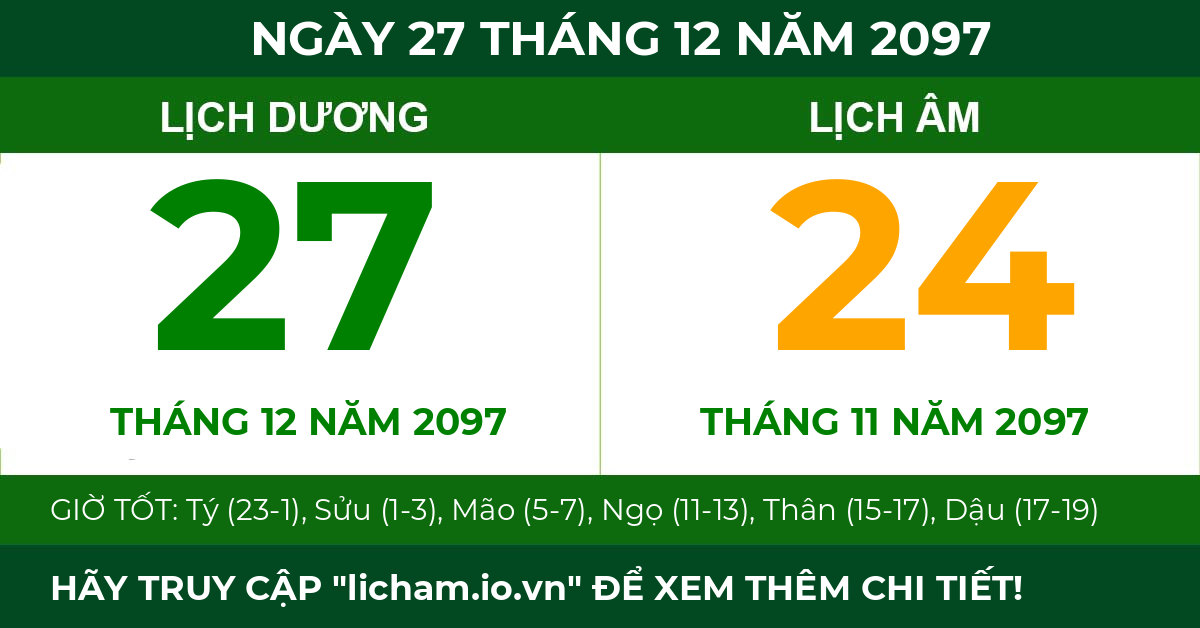 lịch âm ngày 27 tháng 12 năm 2097