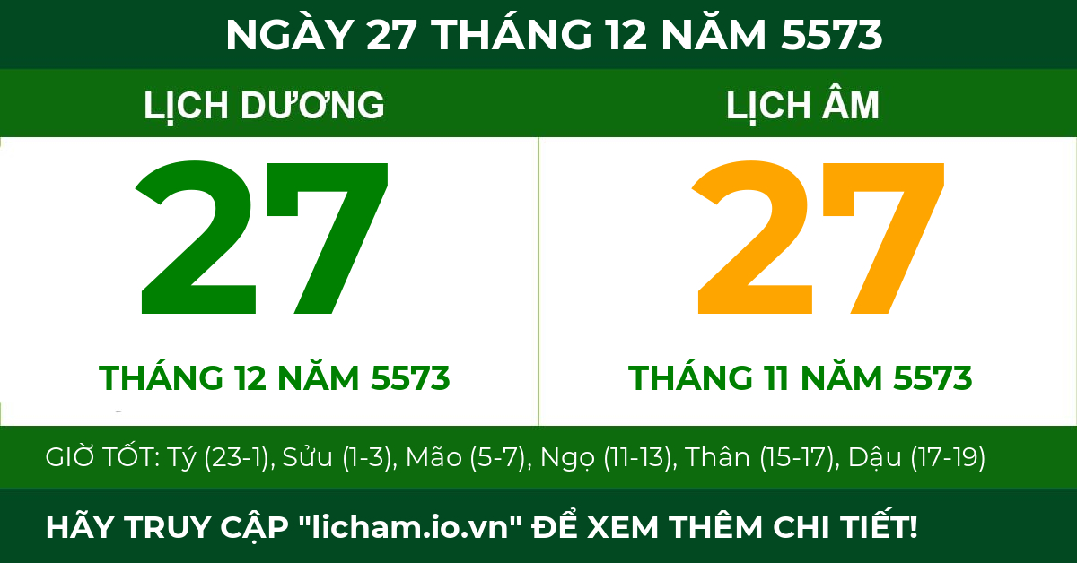 lịch âm ngày 27 tháng 12 năm 5573