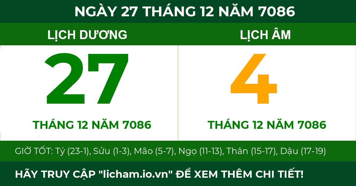 lịch âm ngày 27 tháng 12 năm 7086