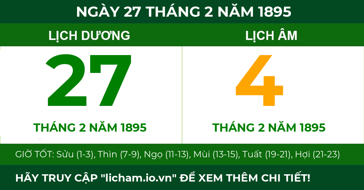 lịch âm ngày 27 tháng 2 năm 1895