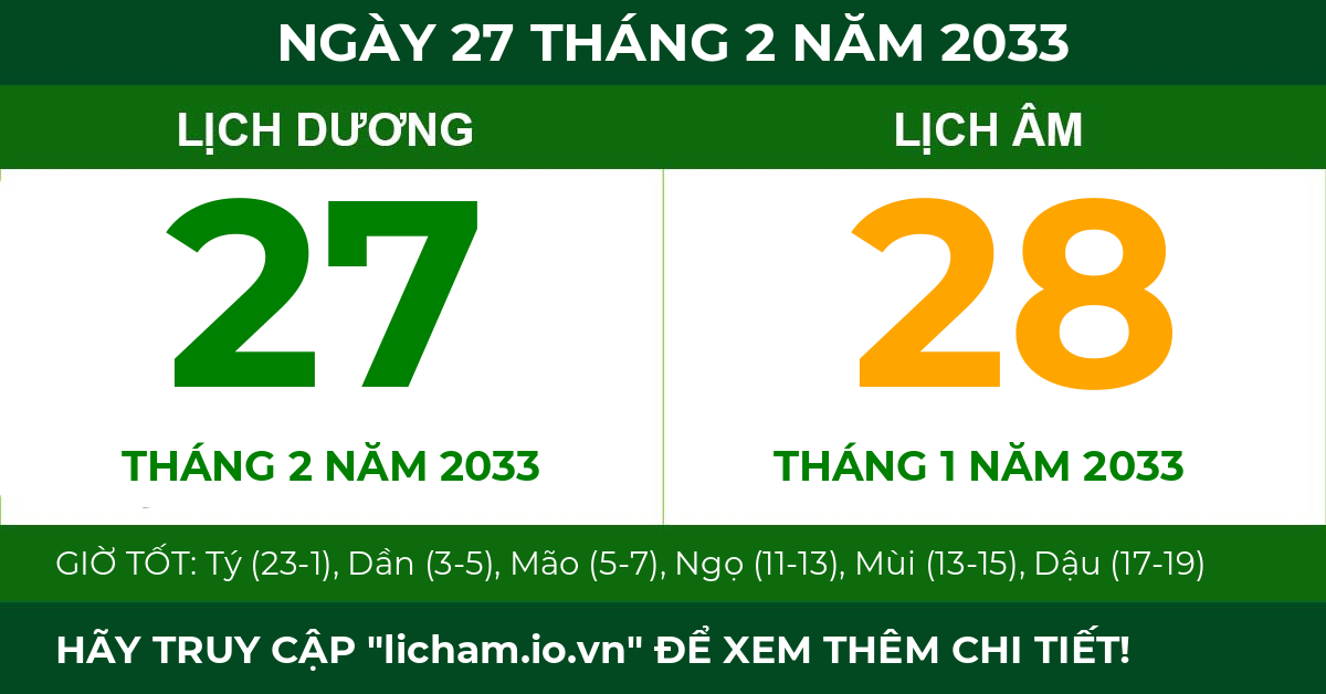 lịch âm ngày 27 tháng 2 năm 2033