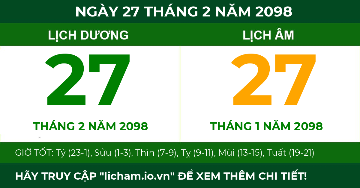 lịch âm ngày 27 tháng 2 năm 2098