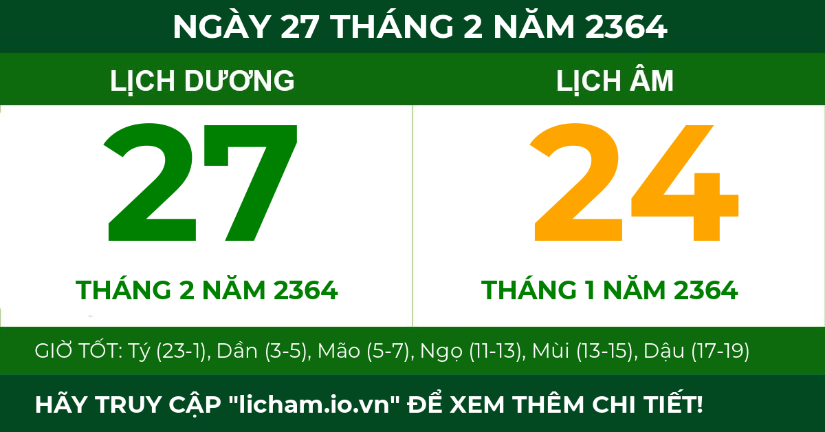 lịch âm ngày 27 tháng 2 năm 2364
