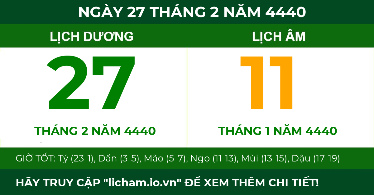 lịch âm ngày 27 tháng 2 năm 4440