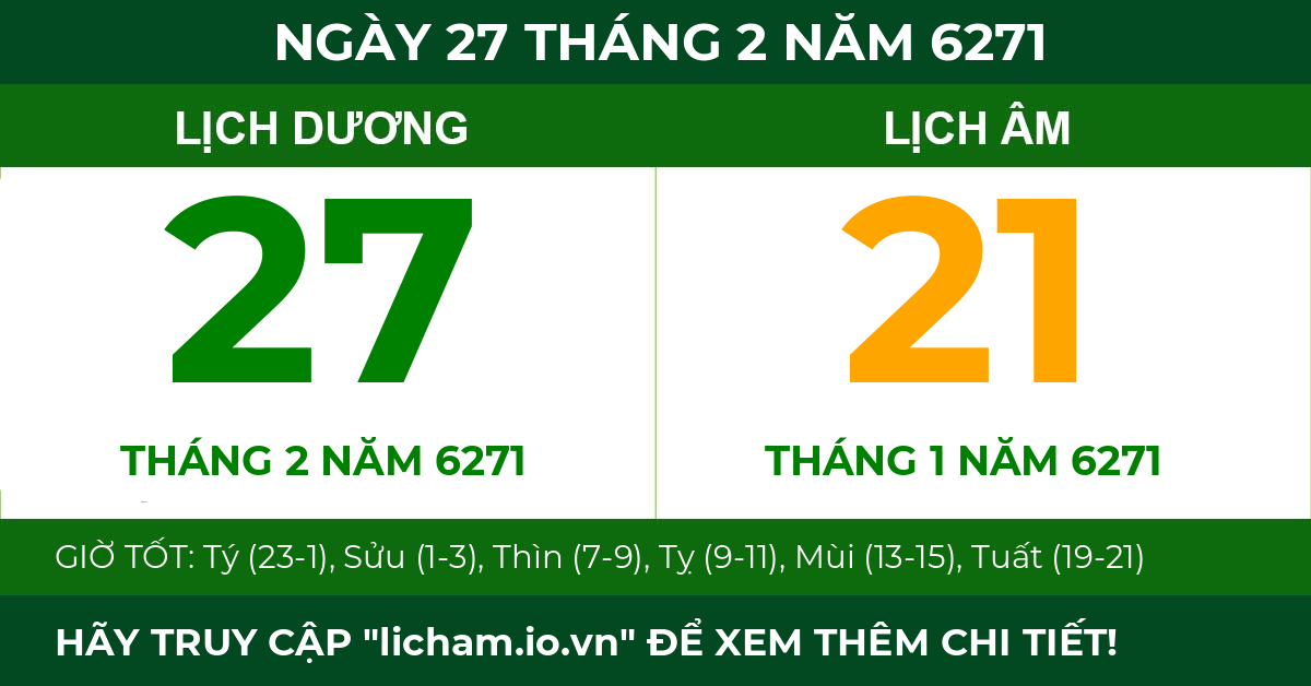 lịch âm ngày 27 tháng 2 năm 6271