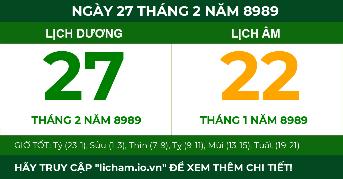 lịch âm ngày 27 tháng 2 năm 8989
